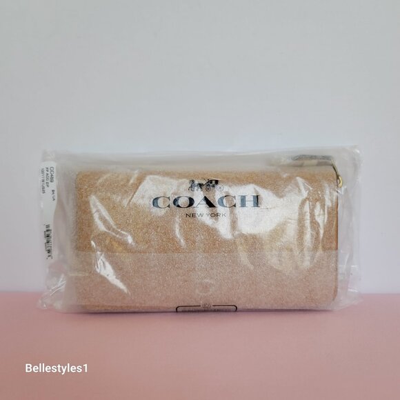 COACH Pebble Leather Zip-Around Accordion Wallet with Back-Slip Pocket-Buttercup - Picture 16 of 16